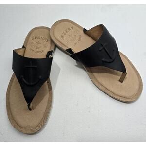 SPERRY Seaport Thong Sandals Black Non-Slip Round Toe Slip On Anchor Sz 5 M